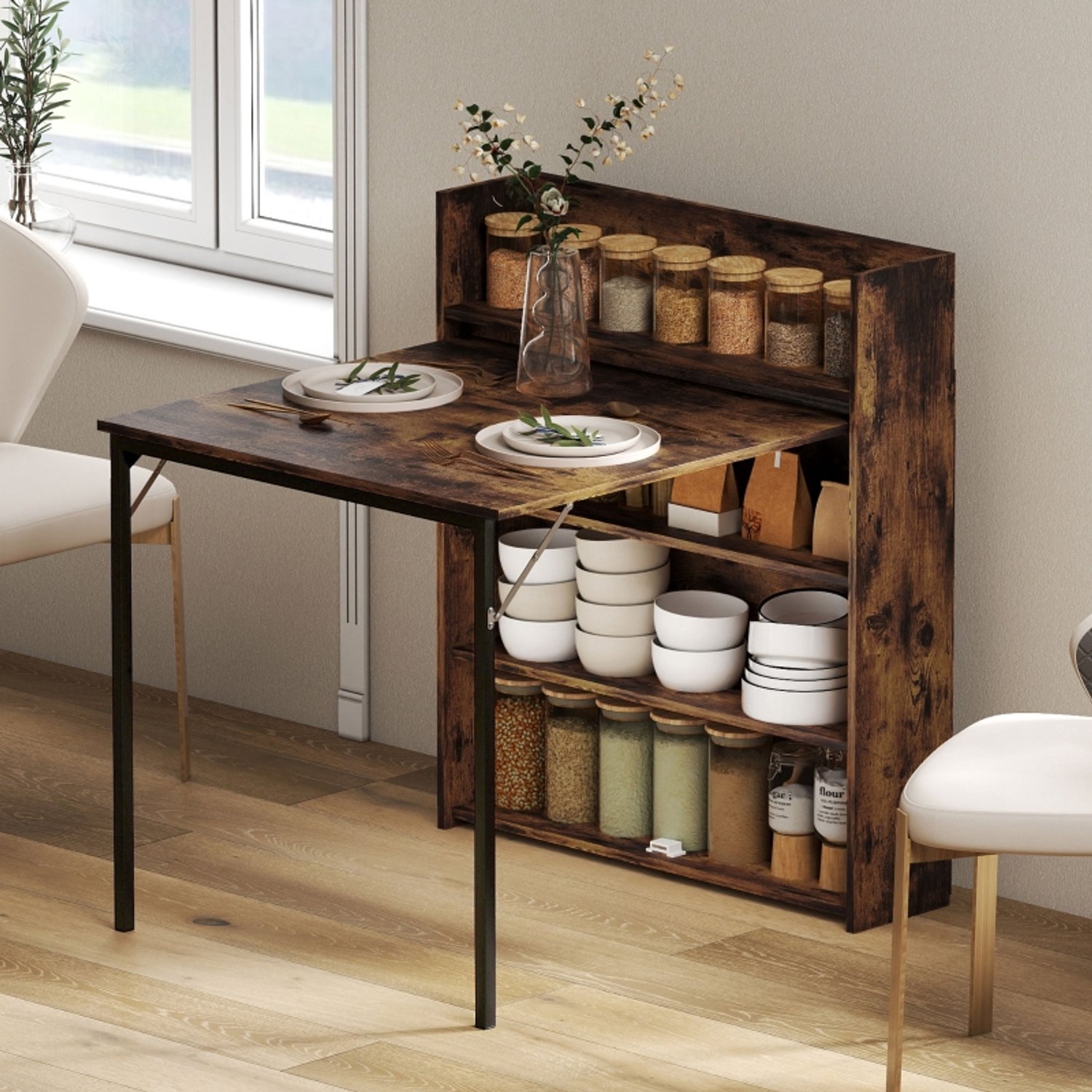 CHICFURN Eettafel - 3 personen - Opklapbaar - 3 planken - Rustic Brown Rustiek bruin