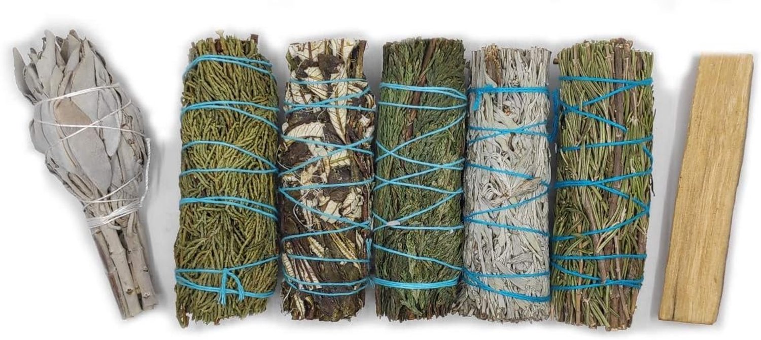 7-delige wierookset: Palo Santo, Salie, Ceder, Rozemarijn, Jeneverbes