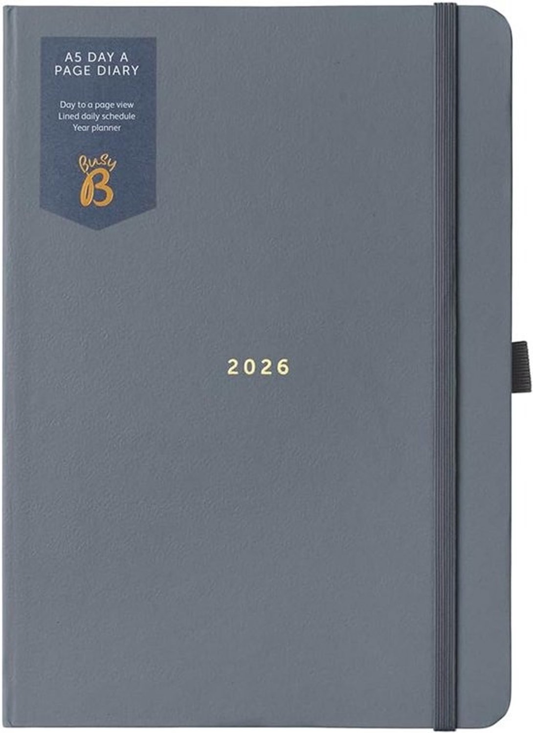 A5 Dagplanner 2026 Dag-A-Page Agenda voor Studenten, Professionals & Leraren - Houtskoolkleur met goudfolie
