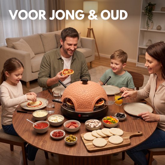 COOK-IT Pizza Oven 4 Personen - Mini Pizzaoven 800W - Pizza Oven voor op Tafel - Terracotta Koepel - Inclusief 4 Pizzaspatels — afbeelding 5