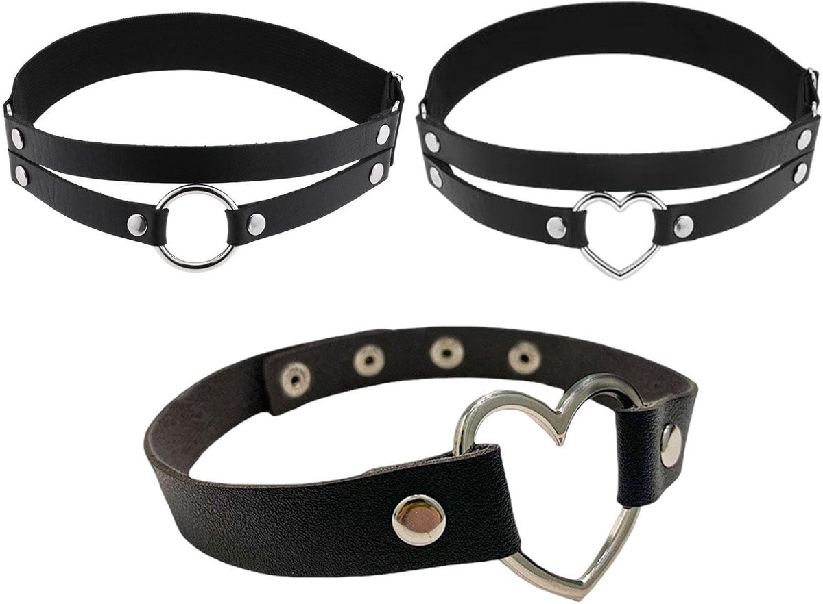 Set van 2 Circulaire Love Leg Ringen en 1 PU Honor Ketting, Verstelbare Gothic Punk Clavicle Ketting en Choker Sieraad voor Dames