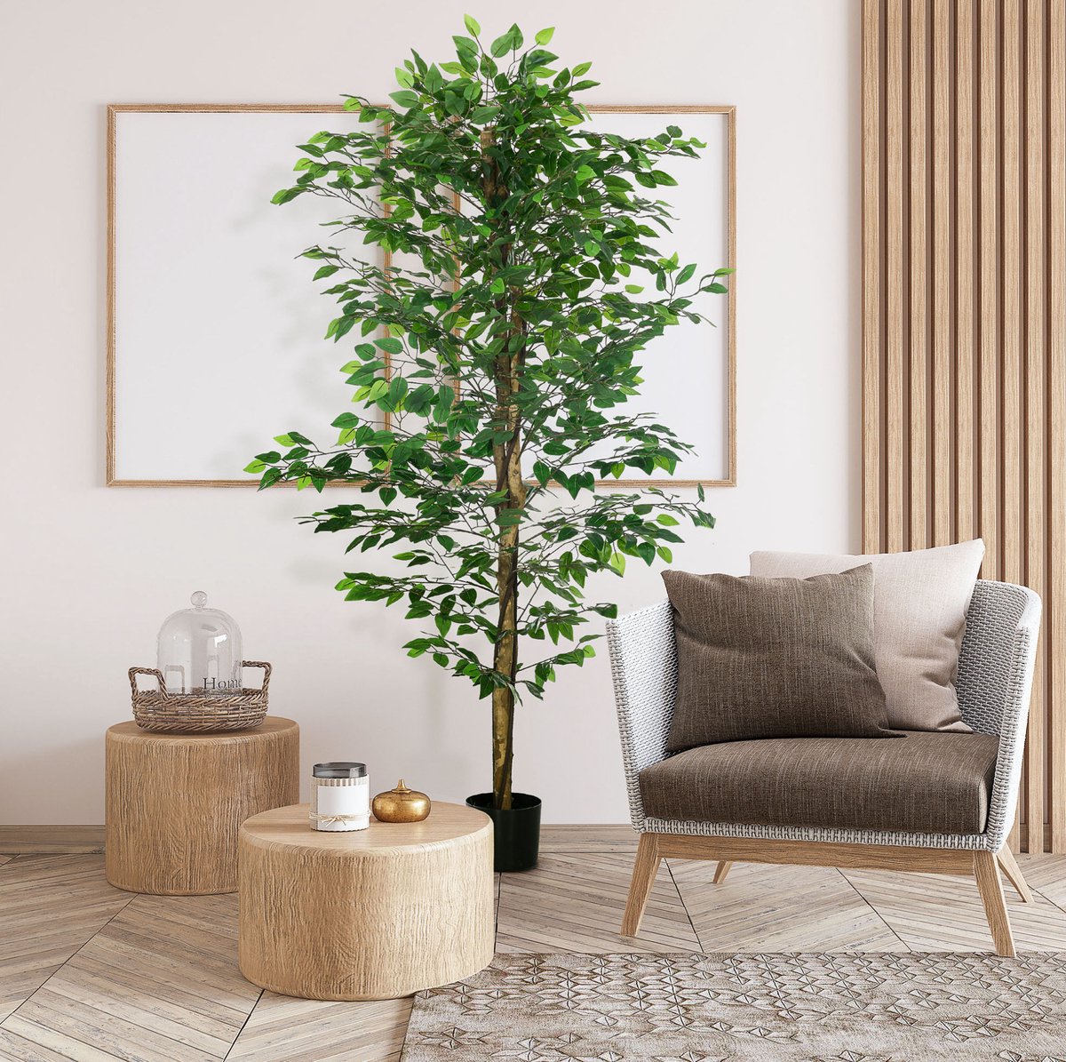Plant Realistische Ficusboom 180 Cm Onderhoudsarm Kunststof Groen Met Pot Voor Binnen En Buiten Met 1260 Bladeren