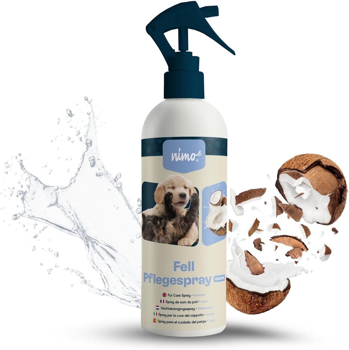 nimo Coconut Care Spray voor honden, katten en huisdieren, verzorgingsspray voor glanzende en gevoede vacht - ShopVlot