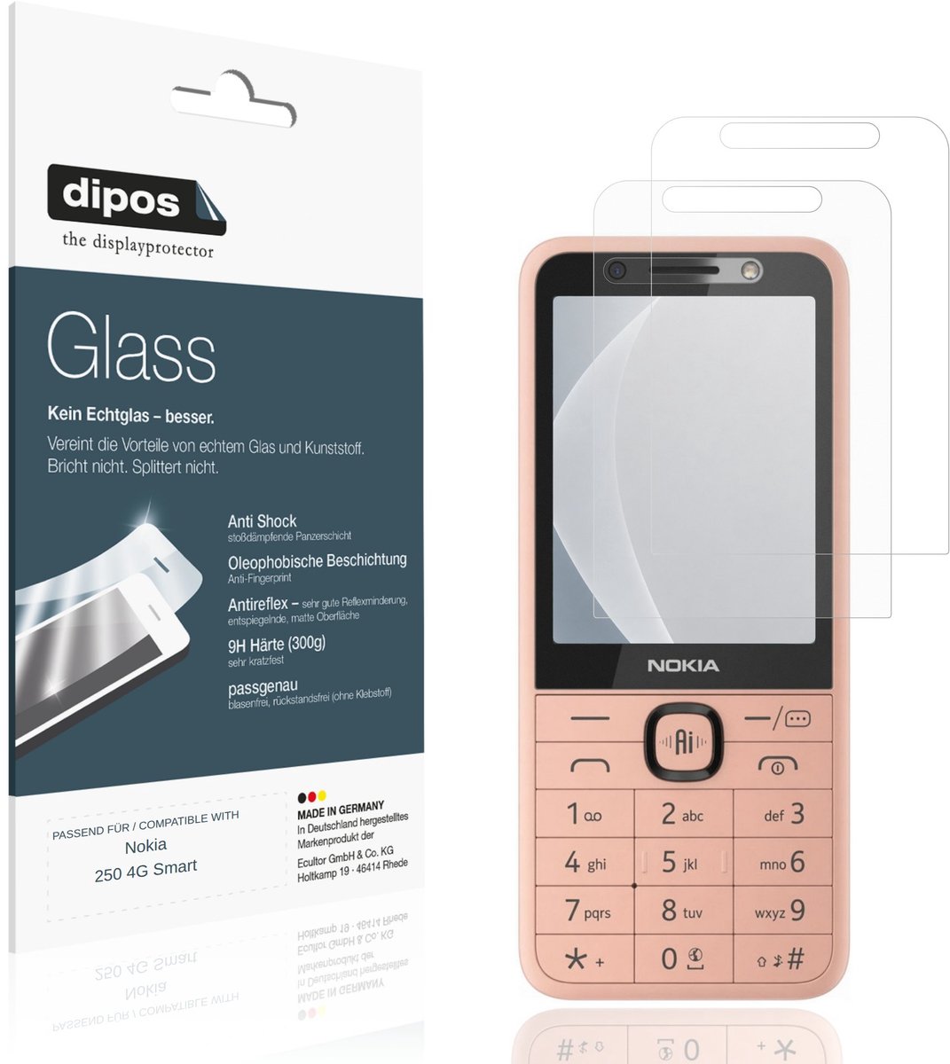 dipos – 2x Matte Pantserfolie geschikt voor Nokia 250 4G Smart | 9H Screenprotector
