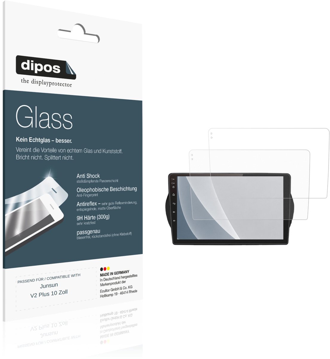 dipos – 2x Matte Pantserfolie geschikt voor Junsun V2 Plus 10 Inch | 9H Screenprotector