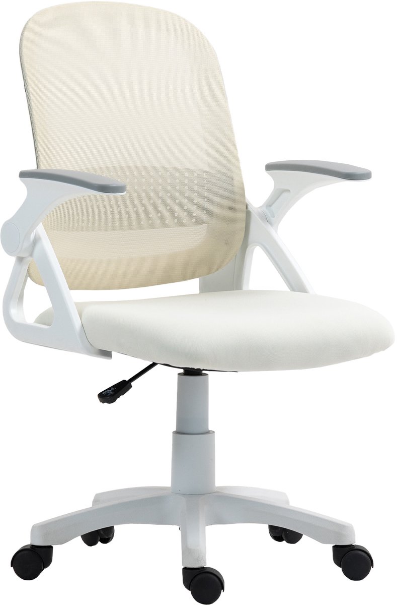 Ergonomische bureaustoel Mesh - Draaibaar - Klapbare armleuningen - Lendensteun - Ademende mesh - Wit
