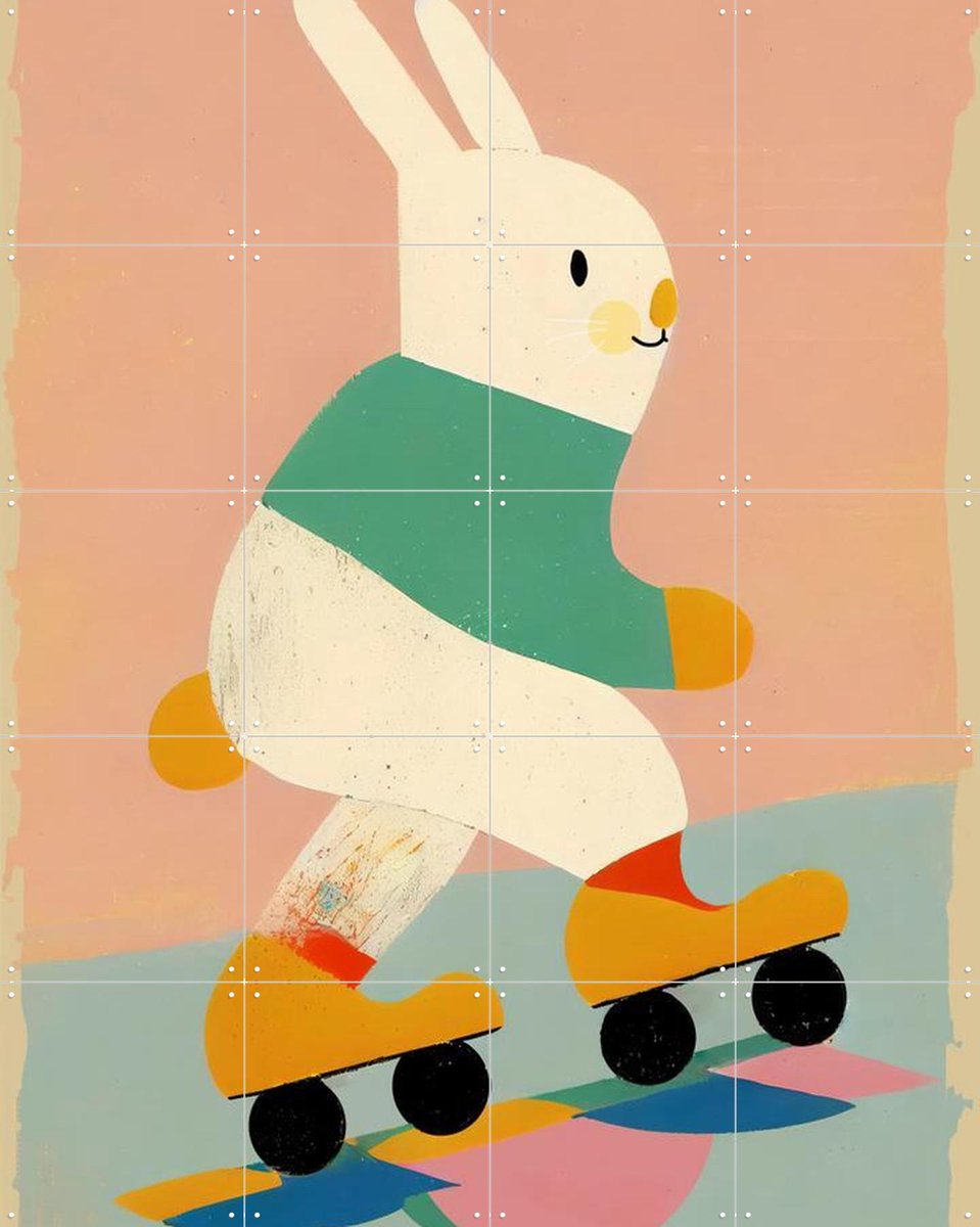 IXXI Skating Bunny, Treechild & Various - 80 x 100 cm - Gratis ophangtool - Grote wanddecoratie en posters Kinderkamer, Babykamer, Kinderen, Baby