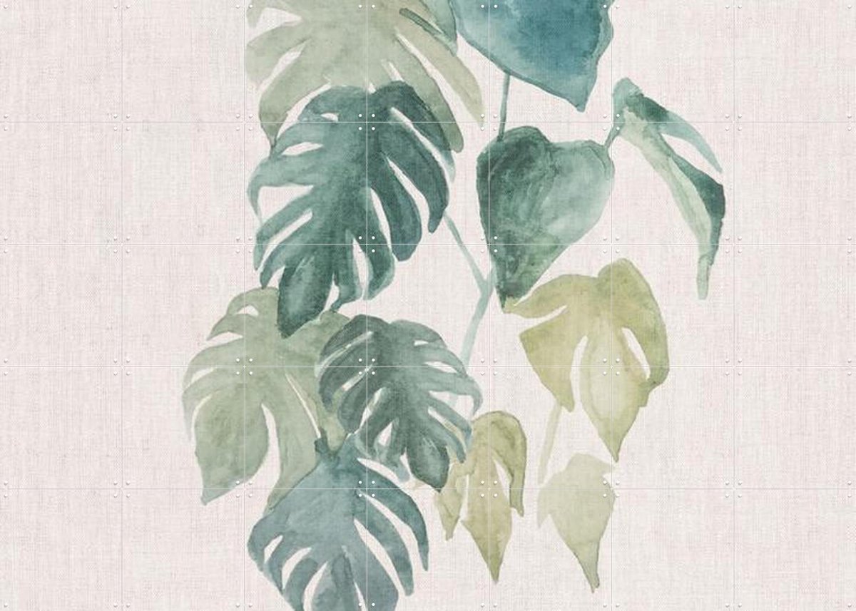 IXXI Tropical jungle watercolour palm leaves II, Bloomery Decor - 140 x 100 cm - Gratis ophangtool - Grote wanddecoratie en posters - Illustraties