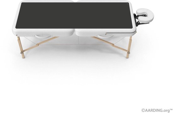 Wit opvouwbaar massagebed met zwarte mat en hoofdsteun