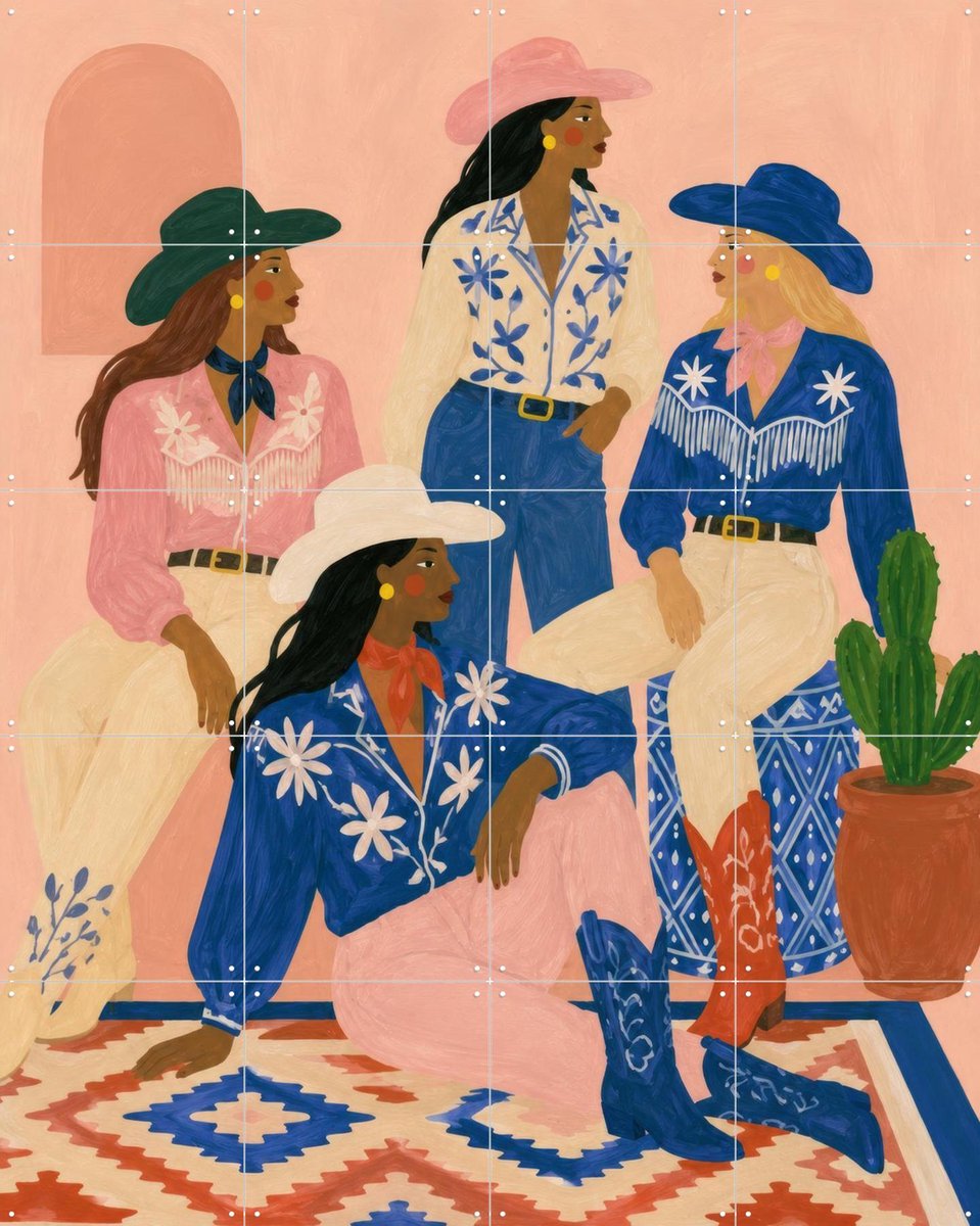 IXXI Cowgirl Collective, Atelier Pommeline - 80 x 100 cm - Gratis ophangtool - Grote wanddecoratie en posters - Modern, Kleurrijk, Illustraties