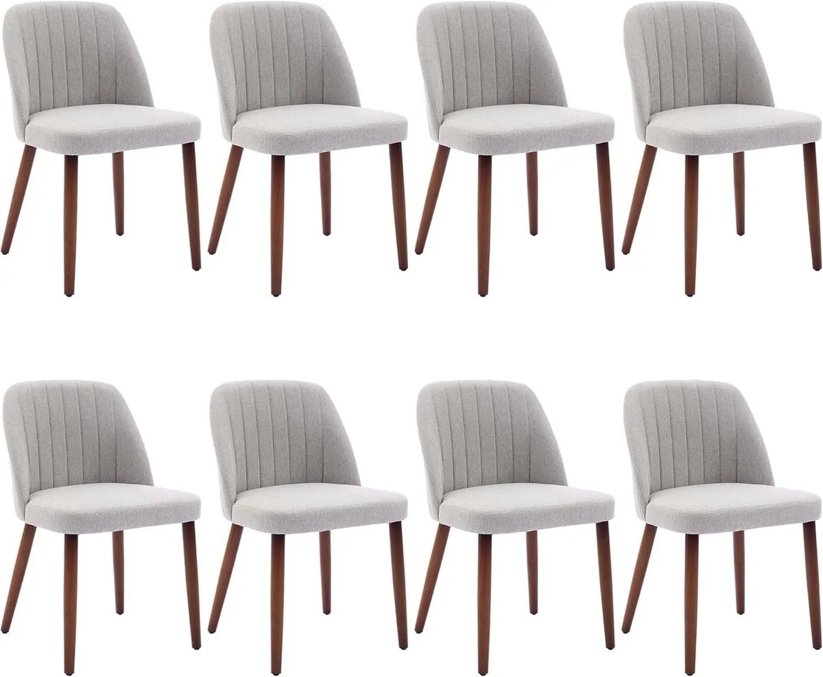 Niamora Eetkamerstoelen set van 6 - Stoelen set van 6 - Eetkamerstoelen - Gestoffeerd - Grijs - Comfortabel - Massief houten poten.