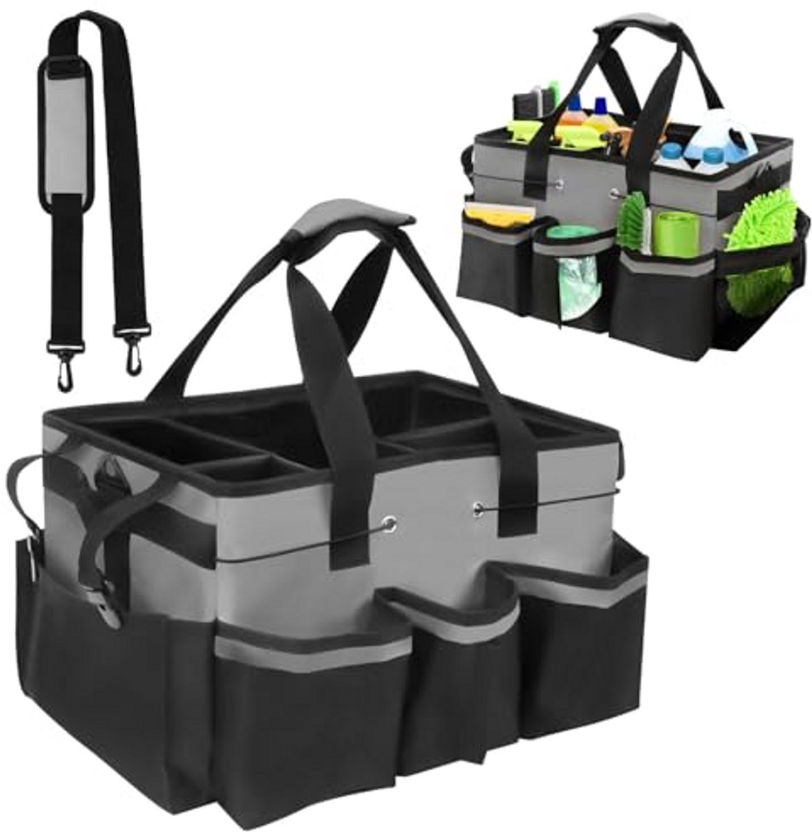 Draagbare Schoonmaakmiddelen Organizer met Handvat, Opvouwbare Caddy met Meerdere Vakken voor Poetsmiddelen en Accessoires