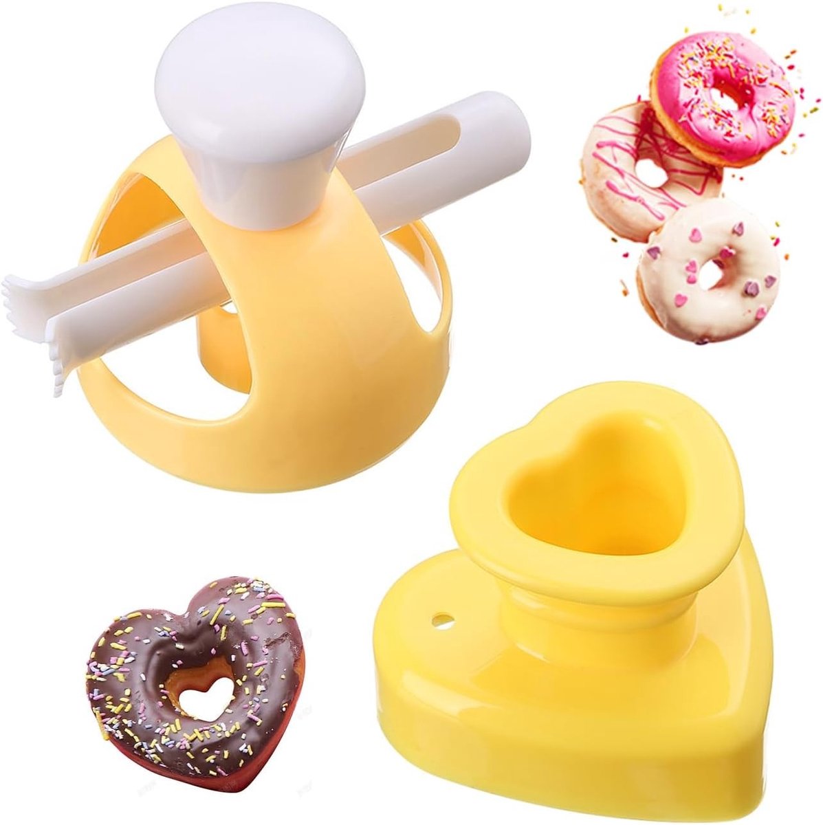 Set van 2 Donutvormen met Diptangen, Hartvormige Stamp voor Brood, Bakgereedschap voor Thuis, Donutvorm Cutter en Bakvormen