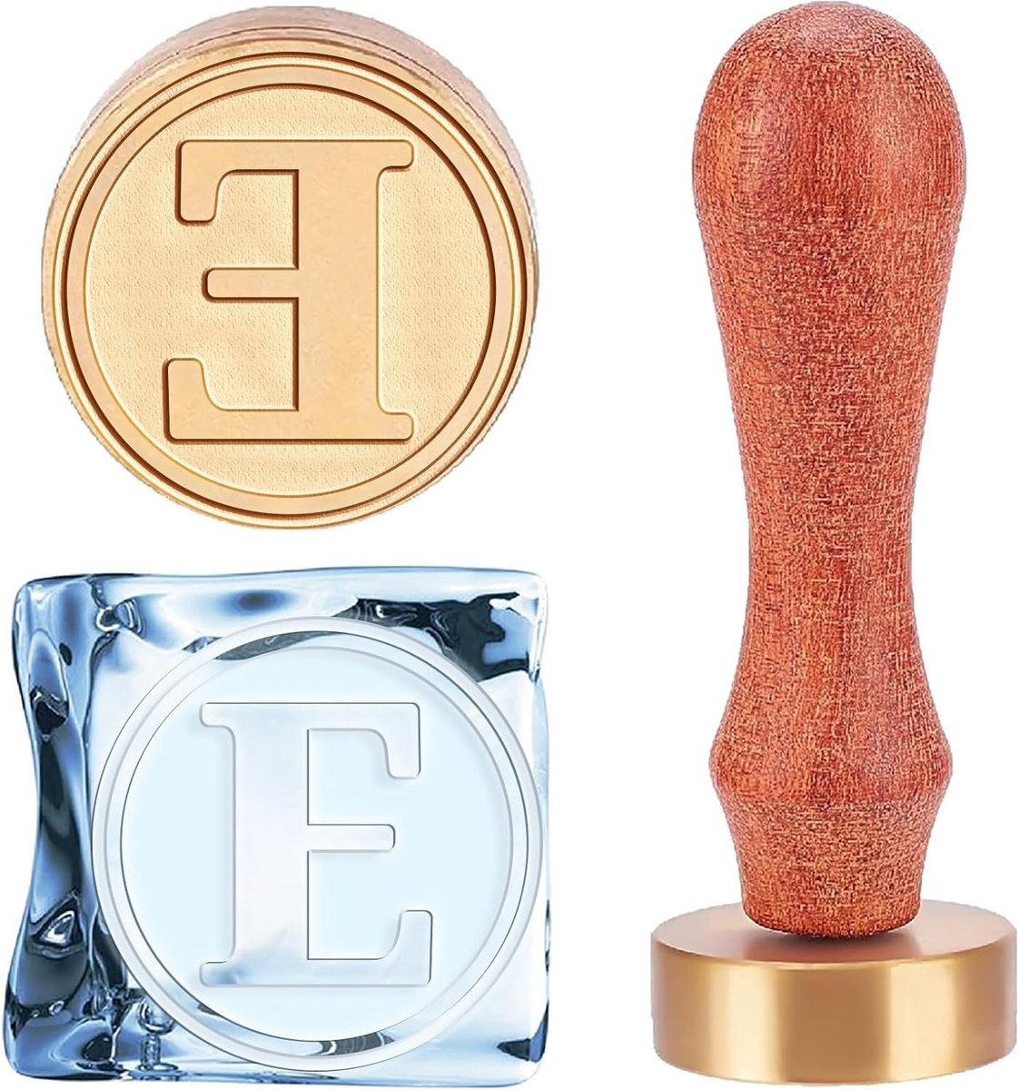 Letter E IJsstempel voor IJsblokjes - Drankstempel met Afneembare Handgreep en Fluwelen Zak voor Cocktails, Whiskey en Mojito's