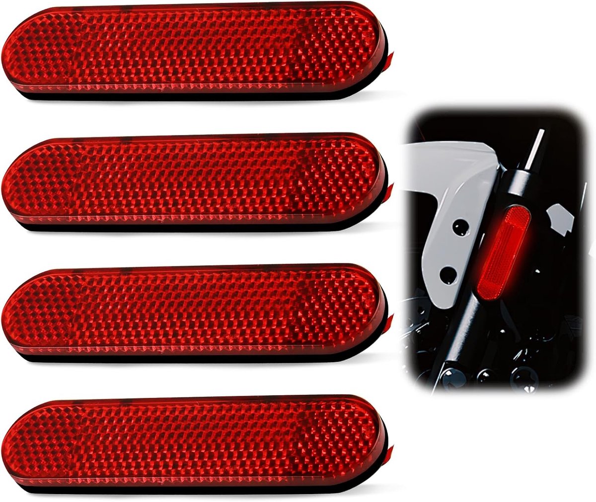 4-stuks E4 gecertificeerde reflectorplaat 100 x 24 x 8 mm voor motorfietsen en fietsen - Achterhoekige rechthoekige veiligheidsreflectorplaat voor nummerborden - Compatibel met scooters
