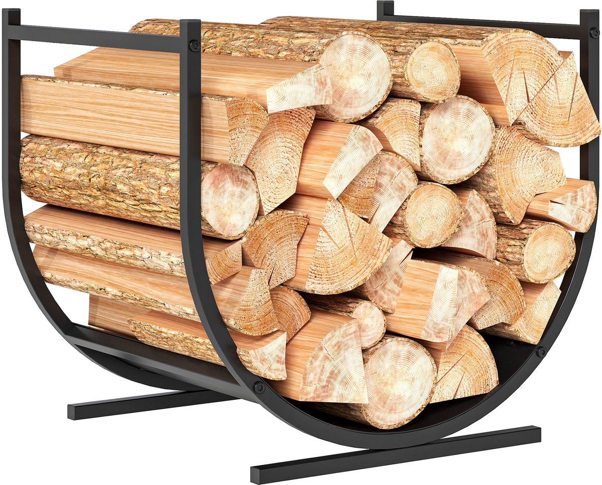 Outsunny Houtrek voor open haard - Metaal - 43x33x38cm - Zwart