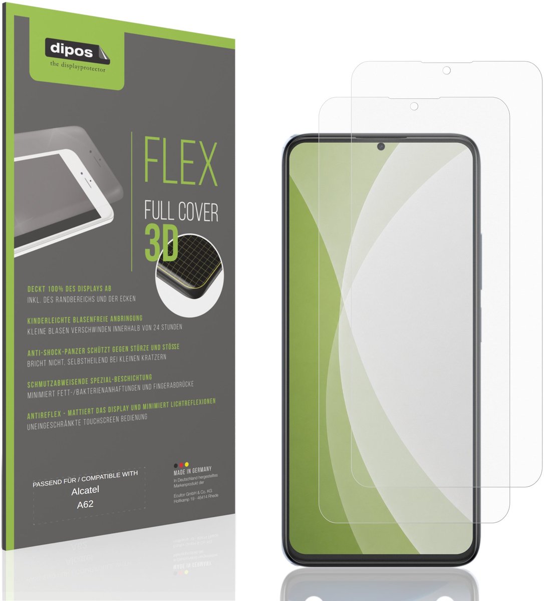 dipos FLEX – 2x Matte Screenprotector geschikt voor Alcatel A62 | Volledige Schermbescherming | Case-Friendly