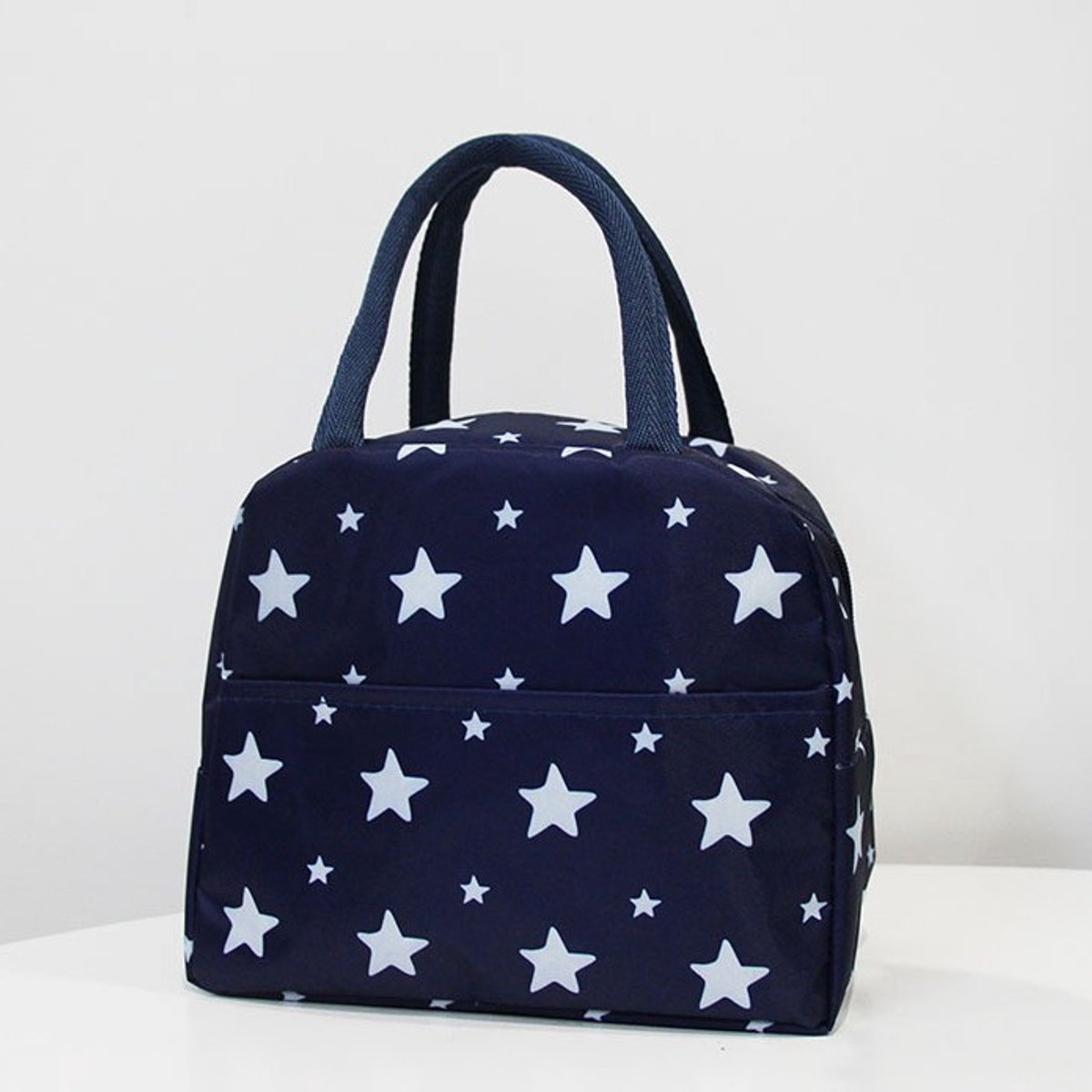 Geïsoleerde lunchtas – Kleine lunchtas van polyester met voering van aluminiumfolie – Zachte, geïsoleerde lunchtas met sterrenprint – Geschikt voor dames en kinderen (voor werk of school) – Blauw
