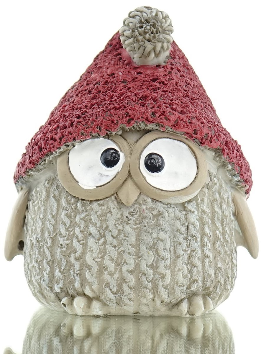 Posiwio Kerstdecoratie Uil Grijs met Rode Muts 6 cm Polyresin