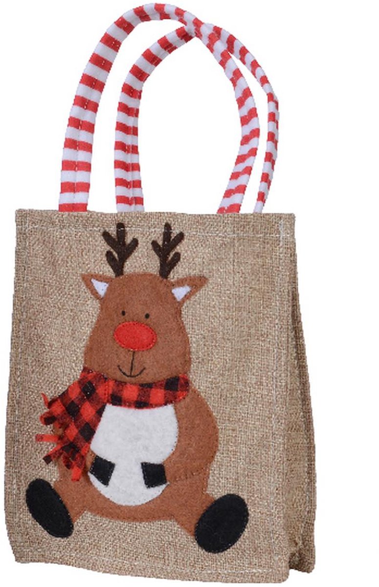 Kaemingk Cadeautasje Rendier Rood & wit 19 x 16 cm - polyester