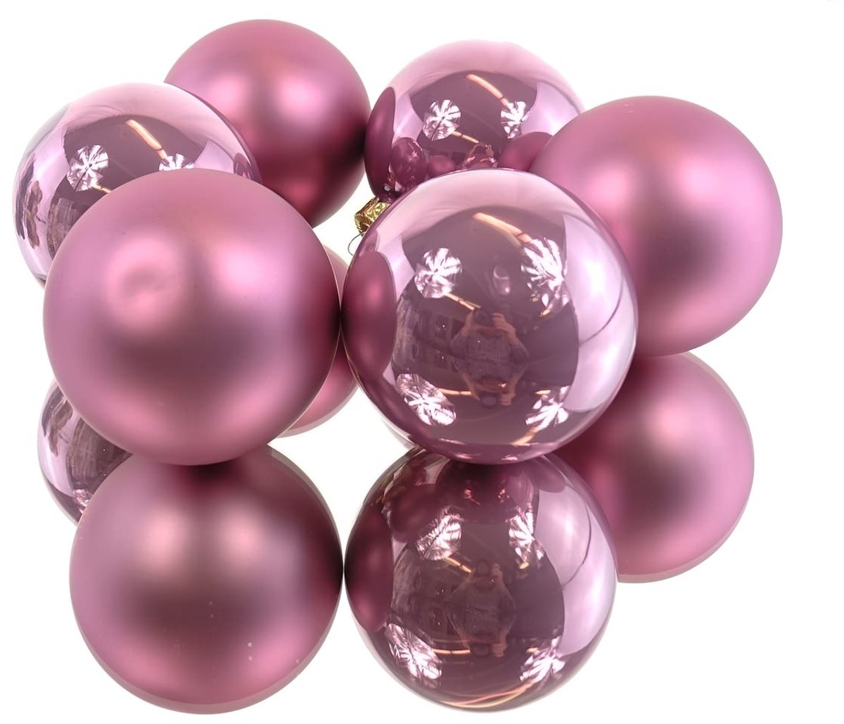 Kerstballen glas d8 cm vintage roze 6 st