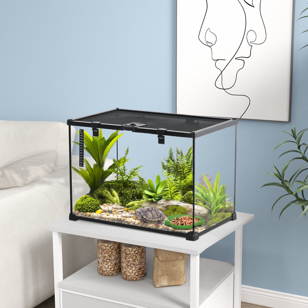 MODFU - Terrarium - Reptielenbox - Glas - Metaal - Zwart - 50 X 30 X 35 Cm