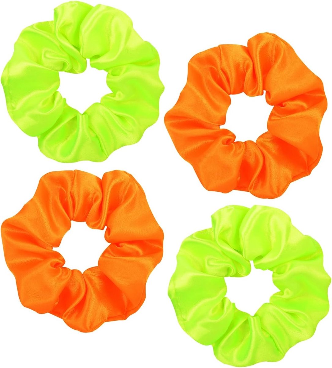 Set van 4 neonkleurige satijnen haarelastiekjes voor vrouwen, elastische haaraccessoires, trendy haarelastiekjes voor dames en meisjes