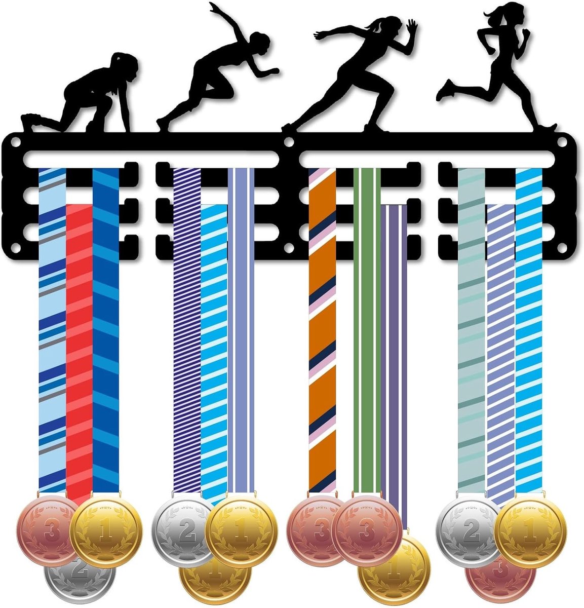 Medaillehouder voor Atletiek en Hardlopen - Wandframe voor Medailles en Ribbons met Kleine Haakjes - Ideaal voor Marathonlopers en Sporters 30 x 13 cm