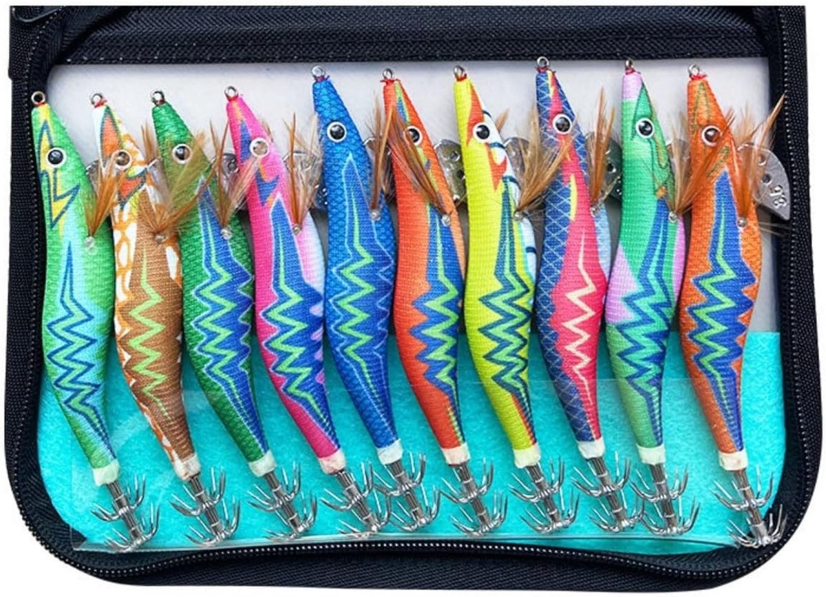 Set van 10 Luminous Squid Jig en Garnalen, Perfect voor Zeevissen en Nachtvissen, Hoogwaardige Aas voor Sportvissers