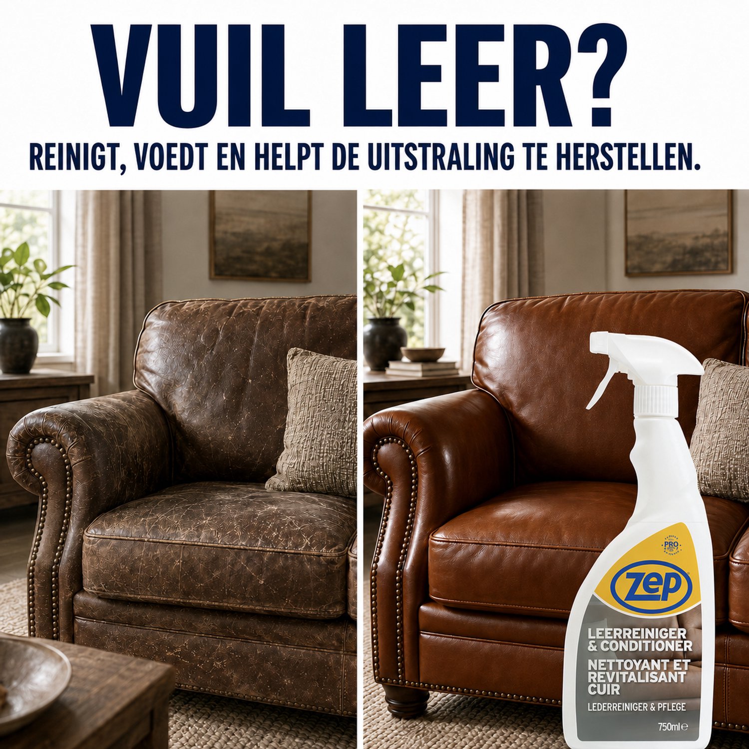 ZEP Leer Reiniger en Conditioner - 6 x 750 ml - 2-in-1 met UV-bescherming - Voor Leren Bankstel, Auto-interieur, Tassen en Kleding – foto 2