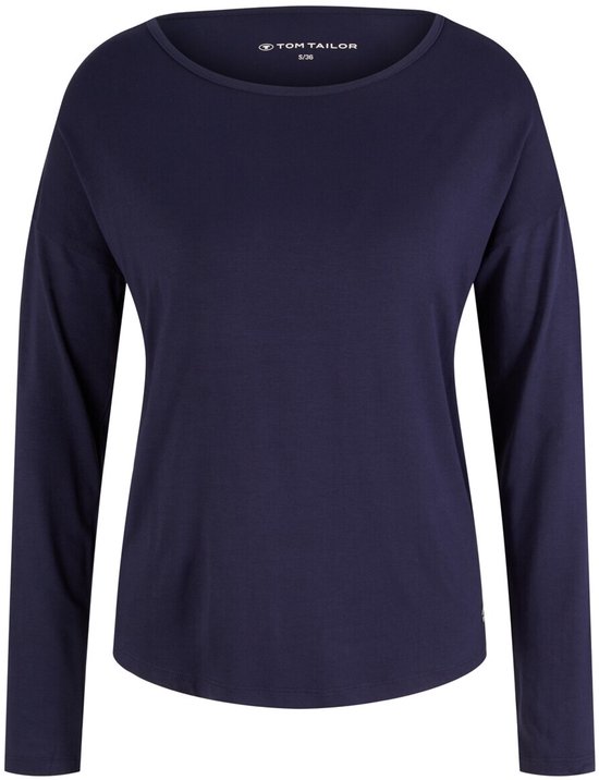 Donkerblauw pyjamashirt van Tom Tailor met lange mouwen en ronde hals.