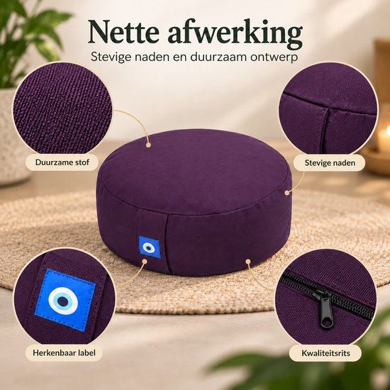 Sercano Meditatiekussen – 33 x 13 cm – Comfortabel Rond Yogakussen met Boekweitvulling en Binnenhoes – Afneembaar en Stevig – Paars van sercano — afbeelding 3