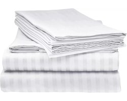 Satijnen Streep Dekbedovertrek 100% Egyptisch Katoen 400TC Set met Kussensloop - Wit, King-Size