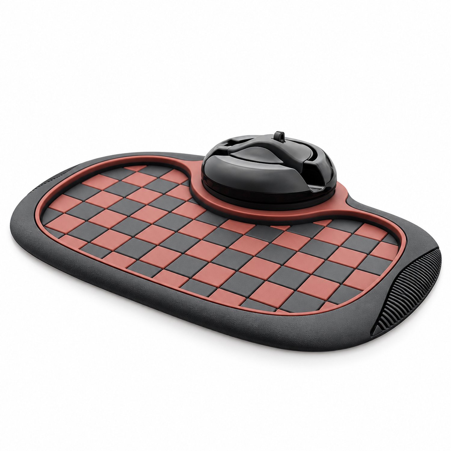 Ovale antislipmat voor het autodashboard met zwart-bruin ruitpatroon zonder nummer