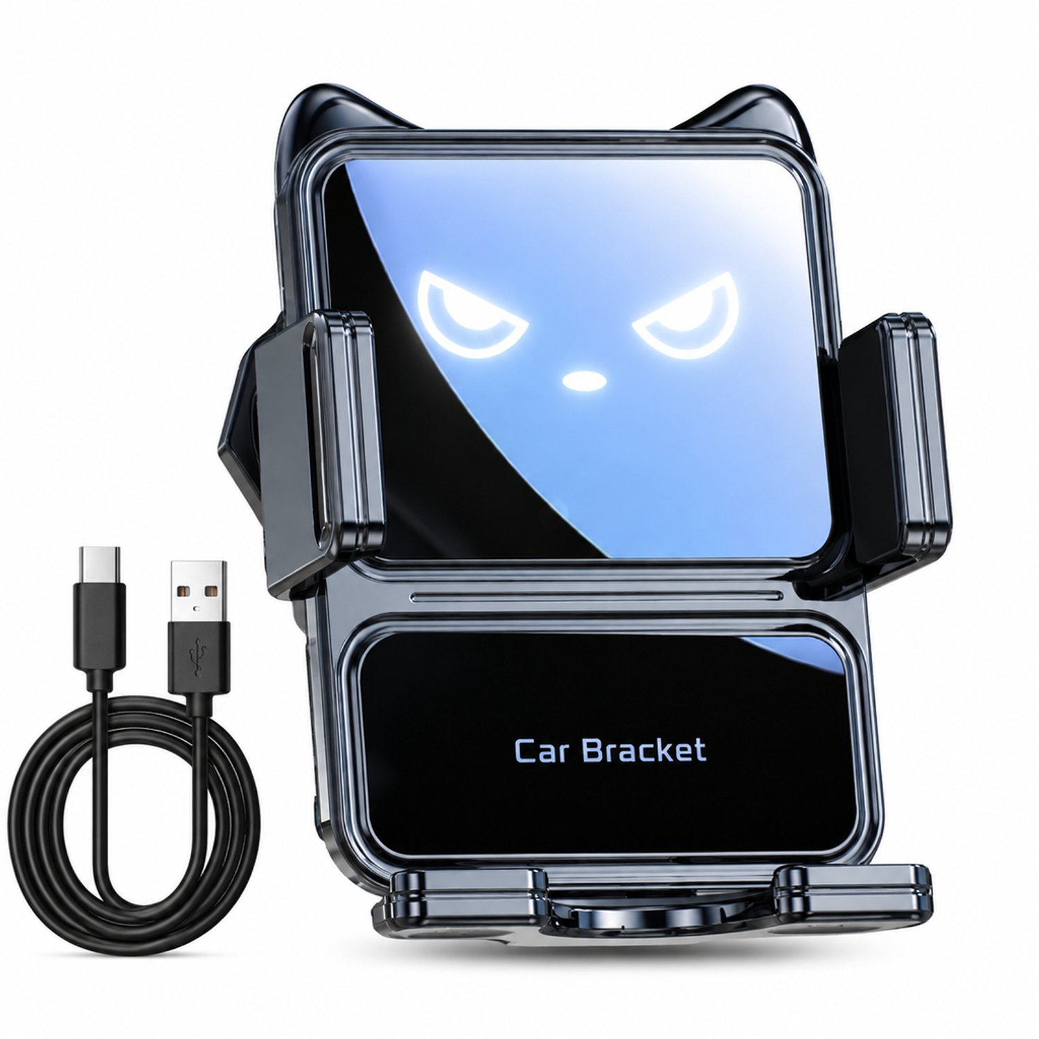 telefoonhouders auto: zwarte H6+ autotelefoonhouder met 15 W draadloos opladen en autoklemvoet