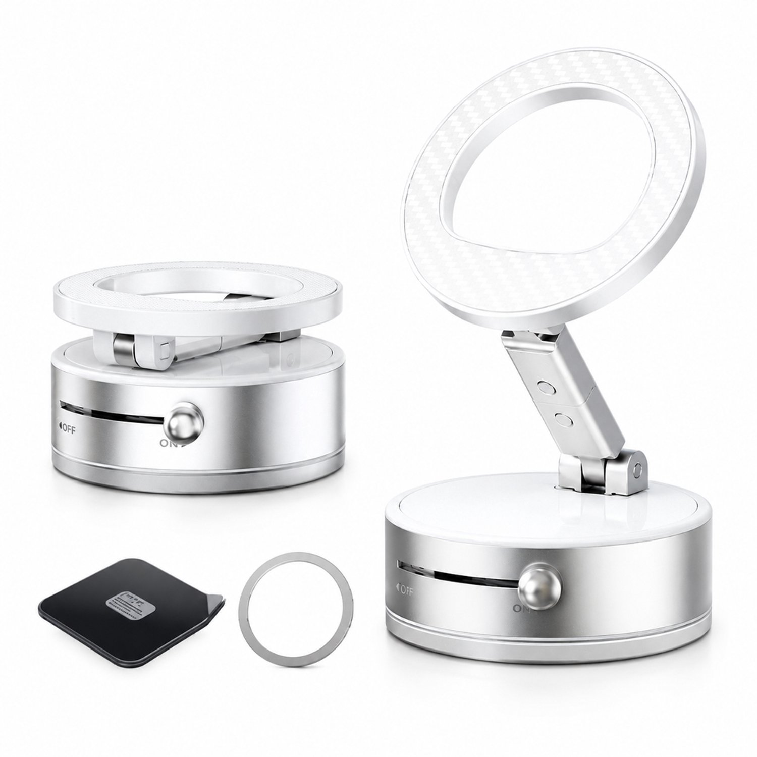 Telefoonhouder met vacuümzuignap, magnetische ring en draaibare arm voor auto en bureau
