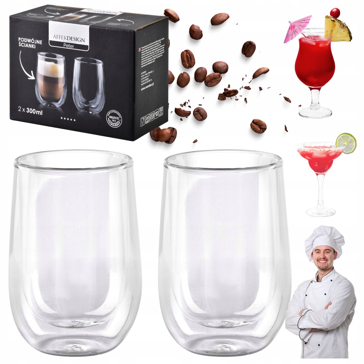 Cappuccinoglazen 300ml 2 stuks - dubbelwandig thermisch glas