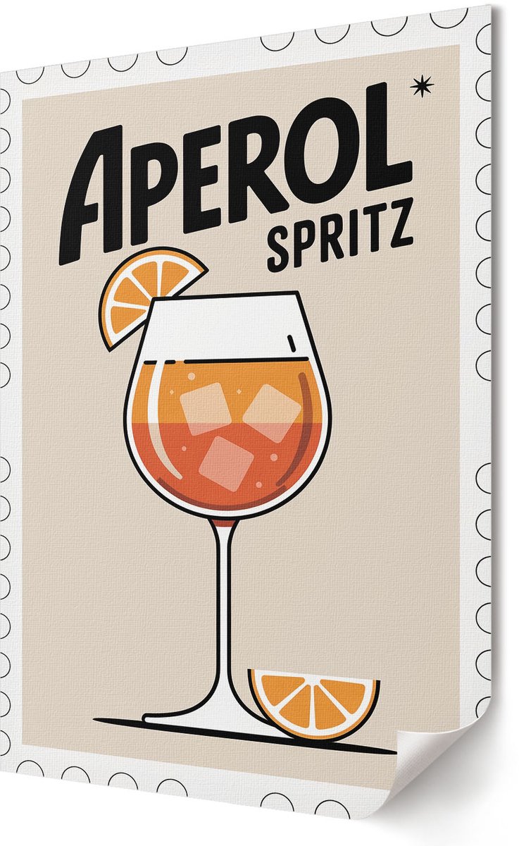 Coloray Polycanvas Wandposter - Aperol Spritz, Illustratie - 420 x 594 - Oranje Wandposter - Rechthoek - Wandkunstwerk - Woonkamer, Slaapkamer, Kantoor - Popcultuur