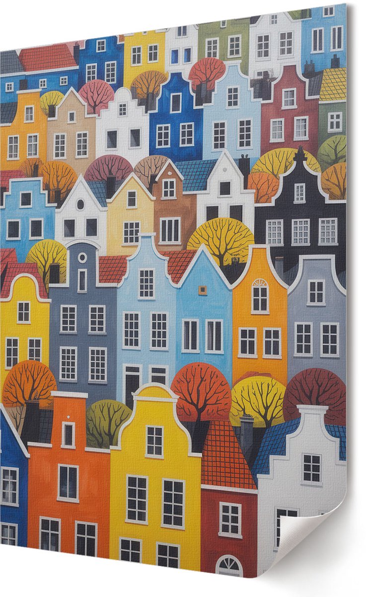 Coloray Polycanvas Poster - Kleurrijke Huurkazernes, Schilderen - 420 x 594 - Blauw Design - Rechthoek - Muurdecoratie - Woonkamer, Slaapkamer, Kantoor - Expressief