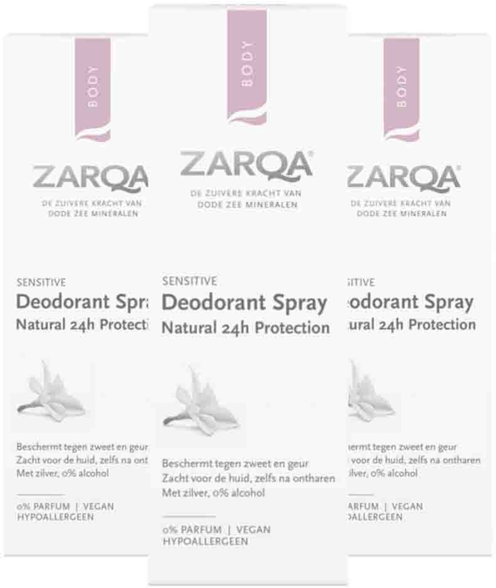 Bol.com Zarqa Sensitive Deodorant Spray Natural 24H Protection - 3 x 50 ml - Voordeelverpakking aanbieding