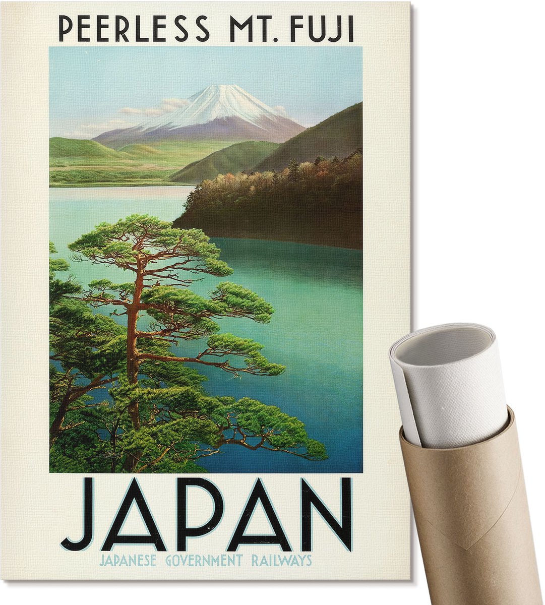 Coloray Polycanvas Poster - Reis Naar Japan, Schilderen - A4 - Groen Design - Rechthoek - Muurdecoratie - Woonkamer, Slaapkamer, Kantoor - Klassiek