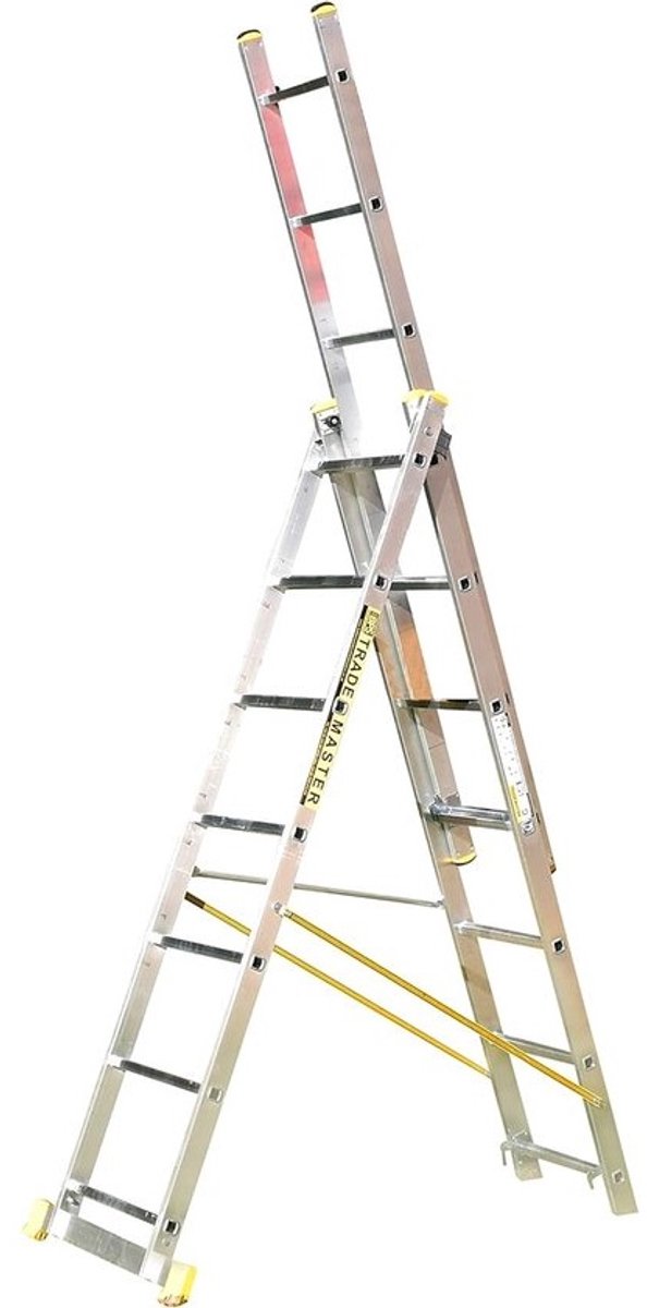 Combinatieladder Aluminium - Multifunctionele Ladder - Klussen en Werk - Geïntegreerde Stabilisator - 3x7 Treden - Zilver