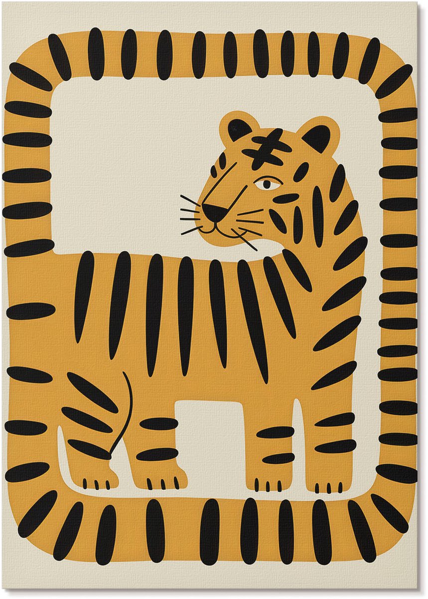 Tulup Polycanvas Poster - Grafische Tijger, Illustratie - A4 - Zwart Illustratie - Rechthoek - Muurdecoratie - Woonkamer, Slaapkamer, Kantoor - Kinder