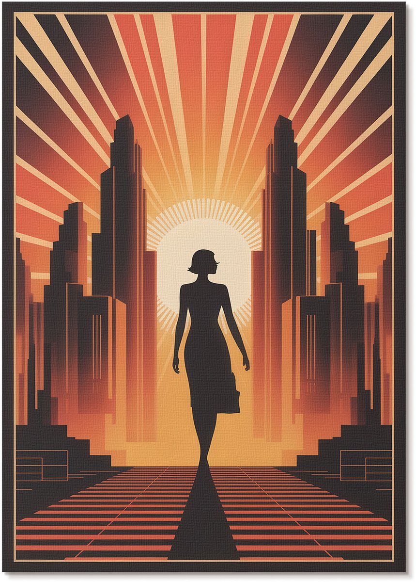 Tulup Canvas Poster Polycanvas - Stadsdroom, Poster - A4 - Oranje Patroon - Rechthoek - Muurdecoratie - Woonkamer, Slaapkamer, Kantoor - Art deco
