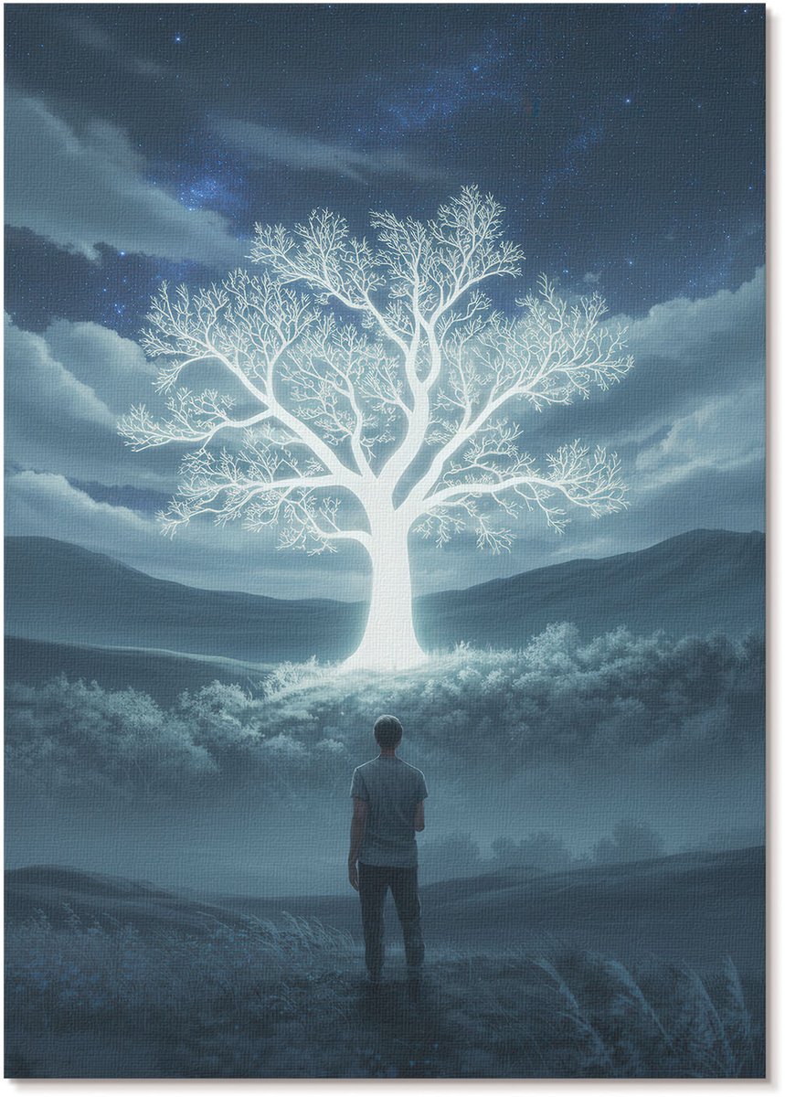 Tulup Polycanvas Poster - Lichtgevende Boom, Fotografie - A4 - Blauw Motief - Rechthoek - Muurdecoratie - Woonkamer, Slaapkamer, Kantoor - Modern