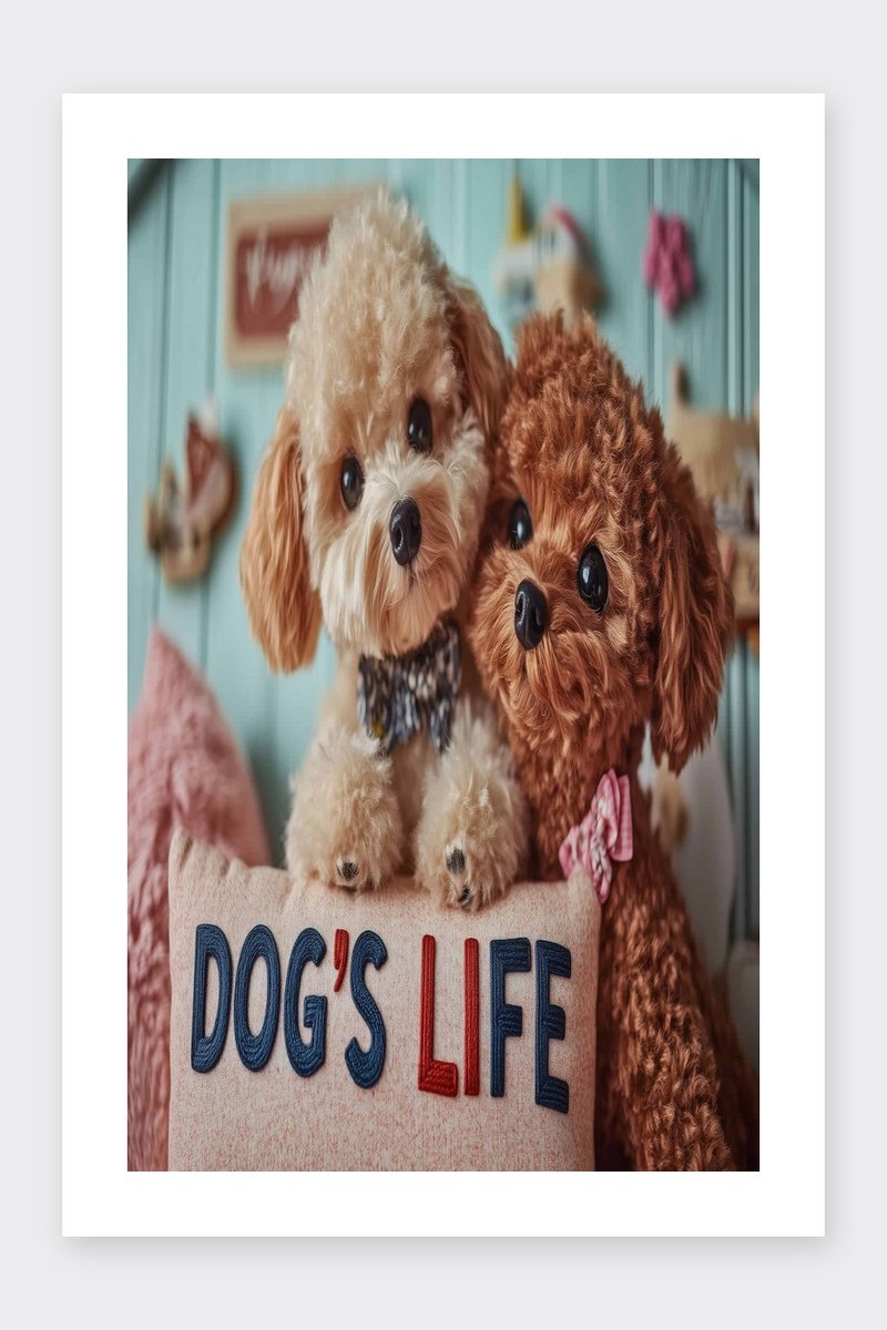 Dogs Life Poster - Hond - Poedel - Kinderkamer - Kinder - Huisdier - Schattig - Dieren - Tekst - Quote - posters - formaat 30x40cm - Wanddecoratie - BXS4936WV - Met kader - passe-partouts stijl