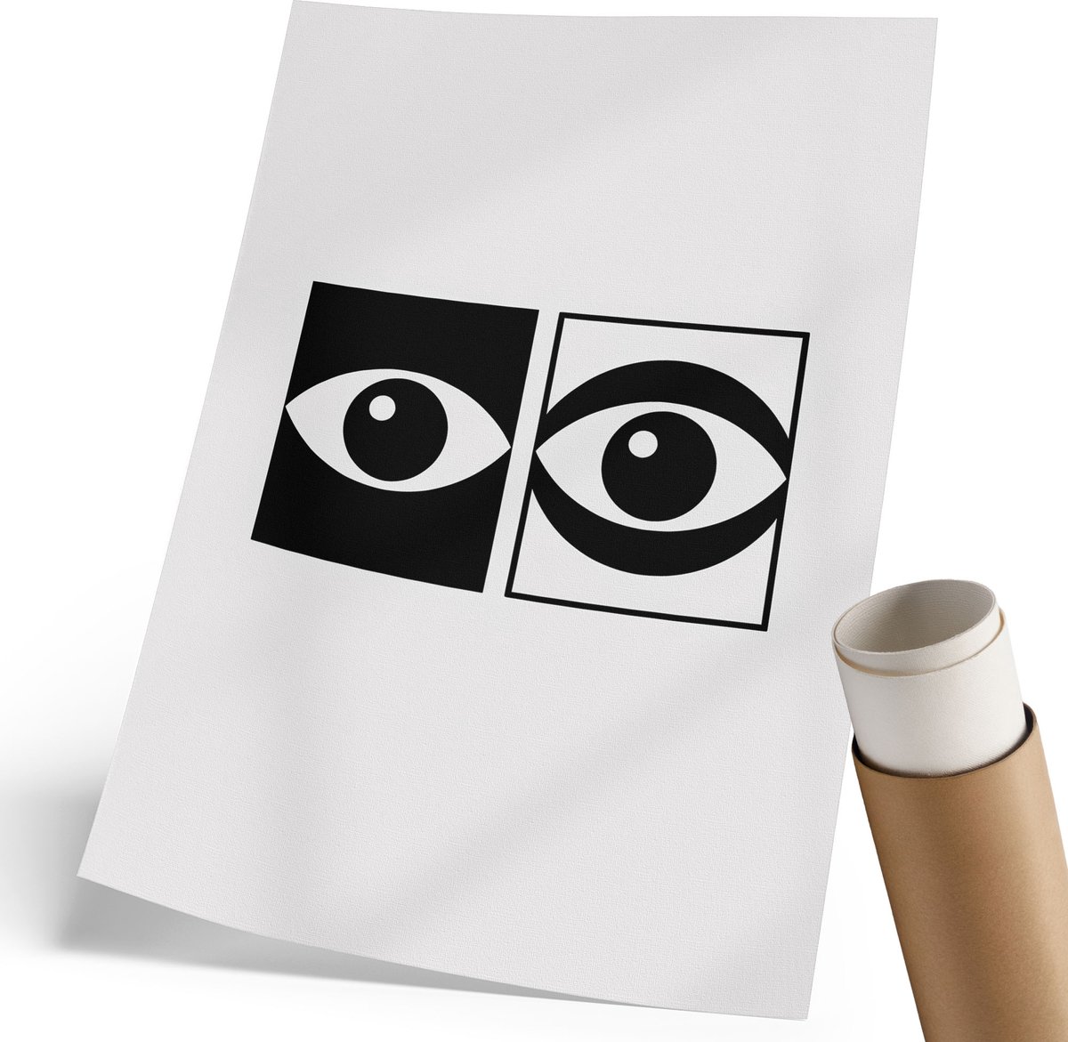 Coloray Polycanvas Wandposter - Contrasterende Ogen, Illustratie - 210 x 297 mm - Zwart-wit Motief - Rechthoek - Canvasposter - Woonkamer, Slaapkamer, Kantoor - Minimalist