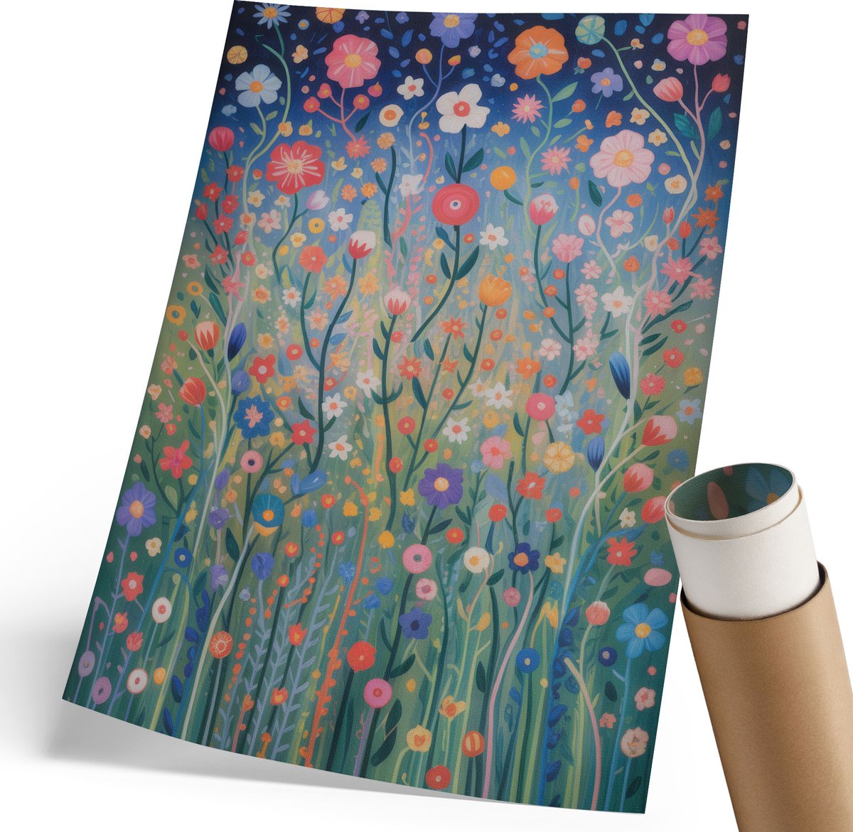 Coloray Polycanvas Wandposter - Kleurrijke Weide, Illustratie - 210 x 297 mm - Groen Kunst - Rechthoek - Muurkunst - Woonkamer, Slaapkamer, Kantoor - Expressief