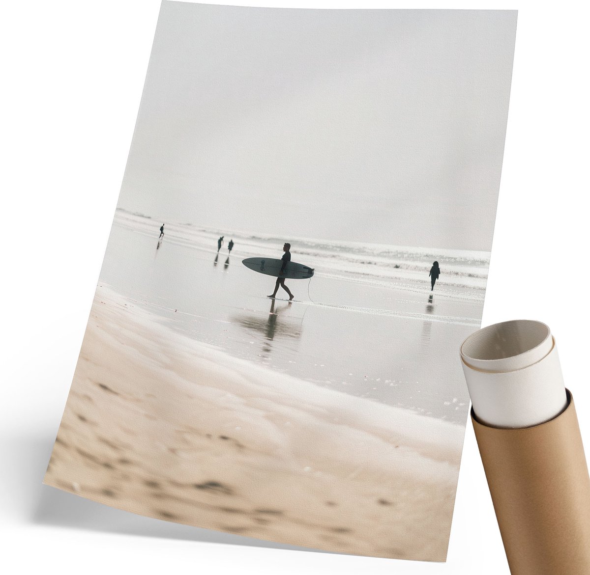 Coloray Polycanvas Wandposter - Surfers Op Het Strand, Fotografie - 210 x 297 mm - Beige Poster - Rechthoek - Canvasposter - Woonkamer, Slaapkamer, Kantoor - Modern