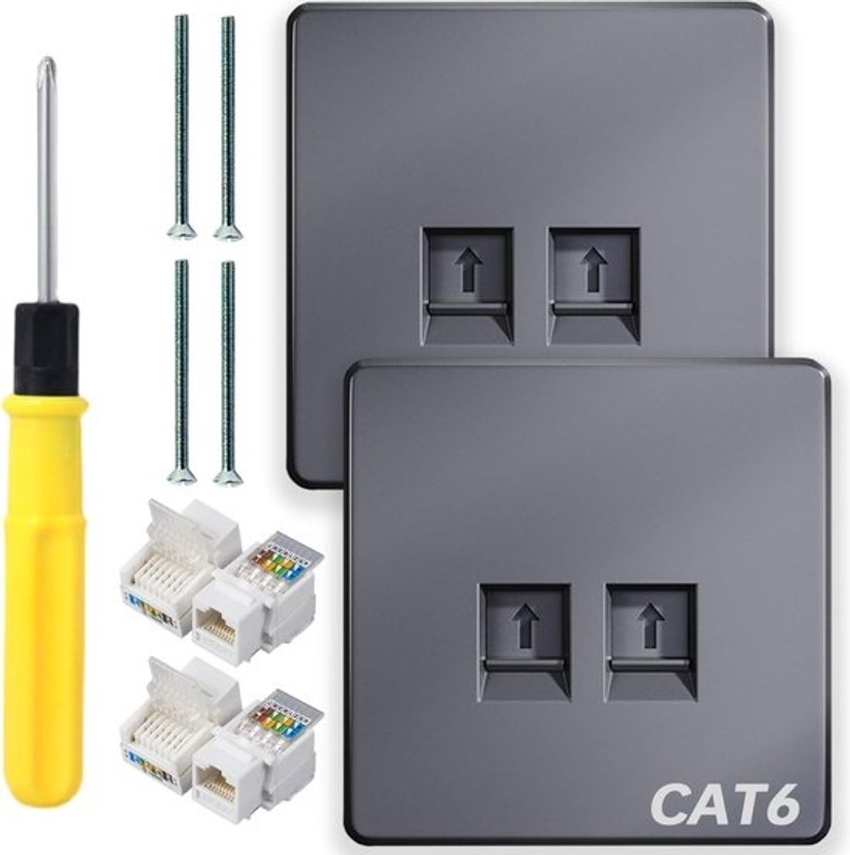 Ethernet Stopcontact - Netwerk Muurplaat - Bekabeld Internet - Gereedschapsloze Module - 8.6 x 8.6 cm - Wit